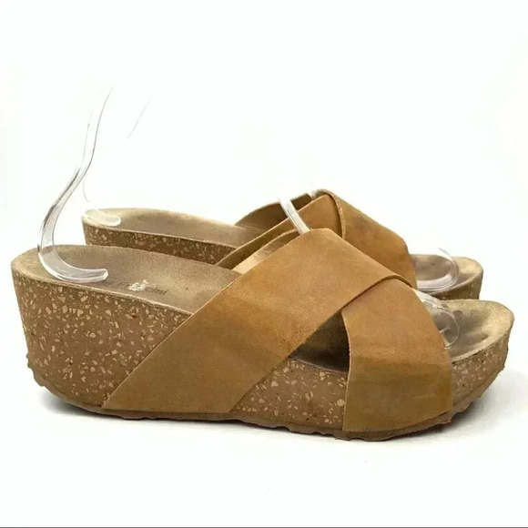 Cristina Francini sandals size 8.5 tan Italian leather chunky cork flatforms - Picture 1 of 12